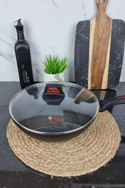Сковорідка WOK 28см антипр.покриття скл.кришка термоіндикатор EB-13098 ᐉ EB-13098 - - класна ціна в ProPosud 2