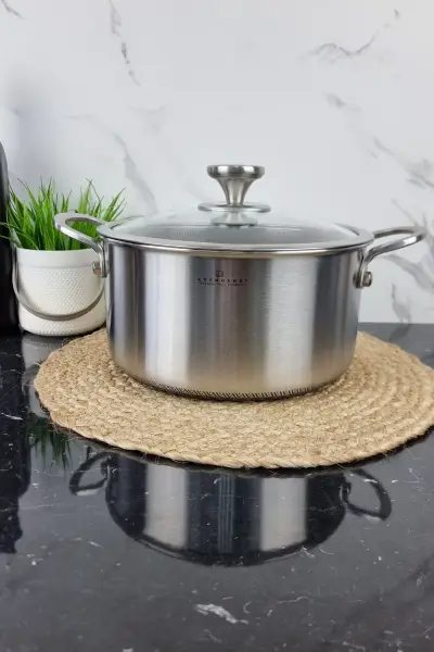 Каструля 6,0л нерж.сталь скл.кришка EB-17055 ᐉ EB-17055 - - класна ціна в ProPosud