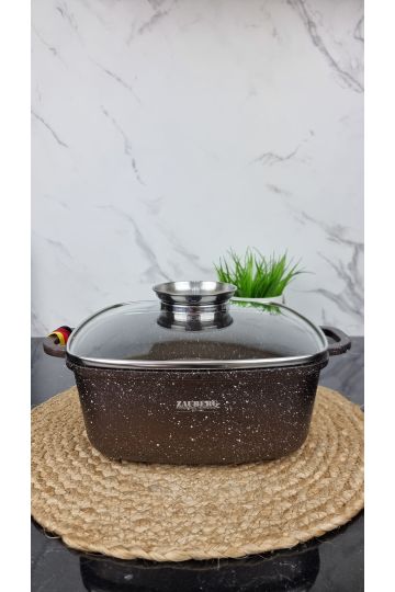 1224-CH Каструля квадратна 4,4л антипр.покриття скл.кришка індукція Мармур