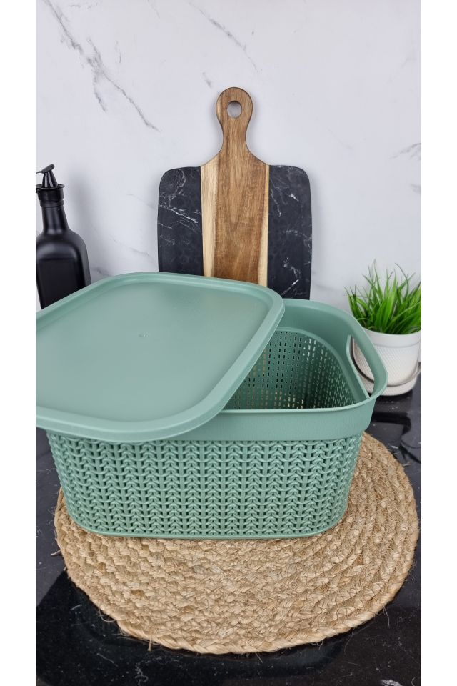 Корзина с крышкой 9,0л 33*24,2*16,5см Вязка холодный зеленый M-1089 ᐉ M-1089 - - класная цена в ProPosud