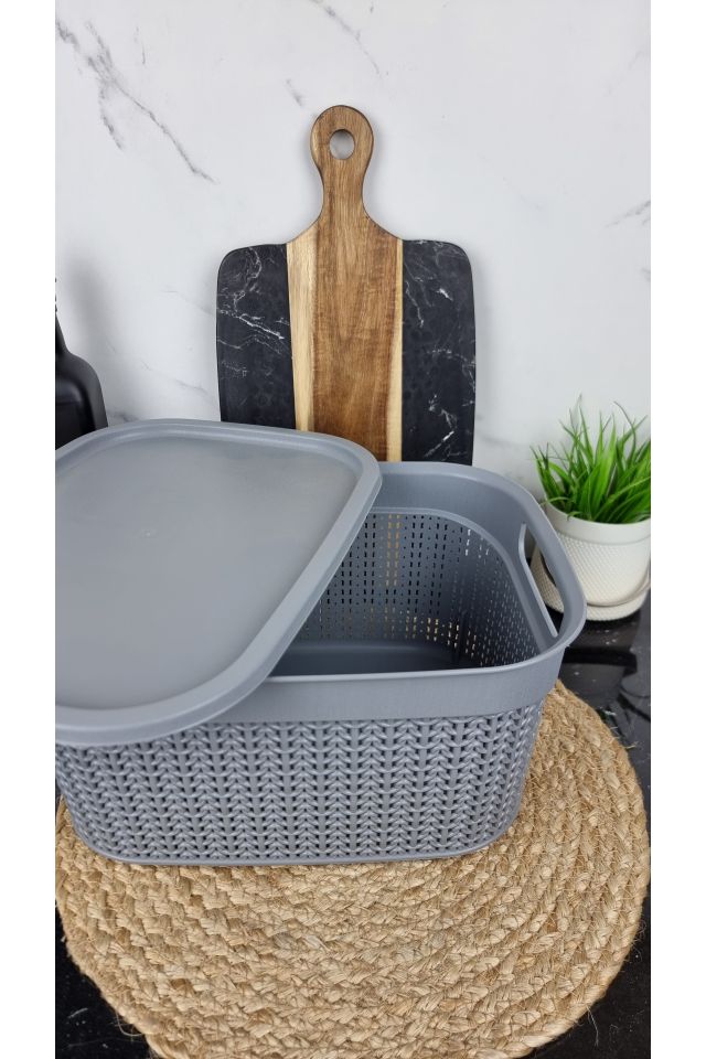 Корзина с крышкой 9,0л 33*24,2*16,5см Вязка серая M-1089 ᐉ M-1089 - - класная цена в ProPosud