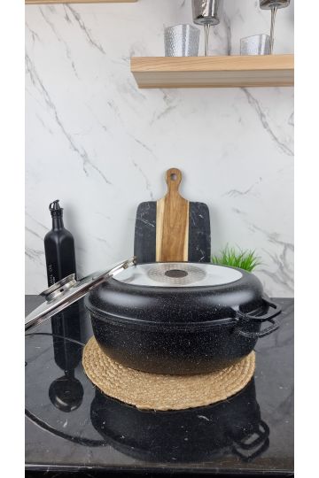 Гусятниця 8,0л овальна скл.кришка 38*25*12,8см Мармур EB-9171