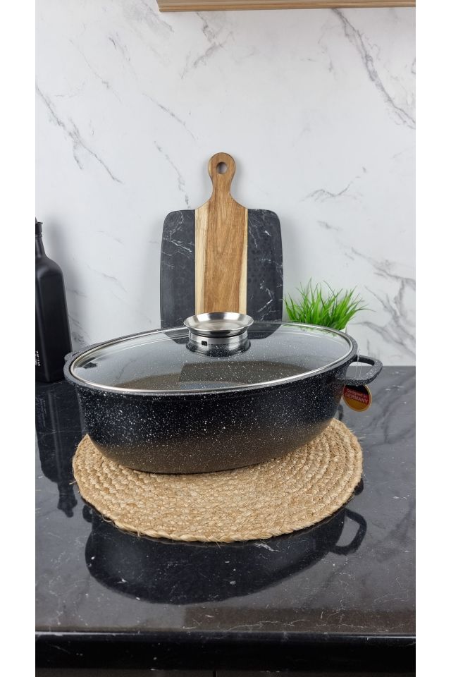 Гусятница 8,0л овальная стеклянная крышка 38*25*12,8см EB-9173
