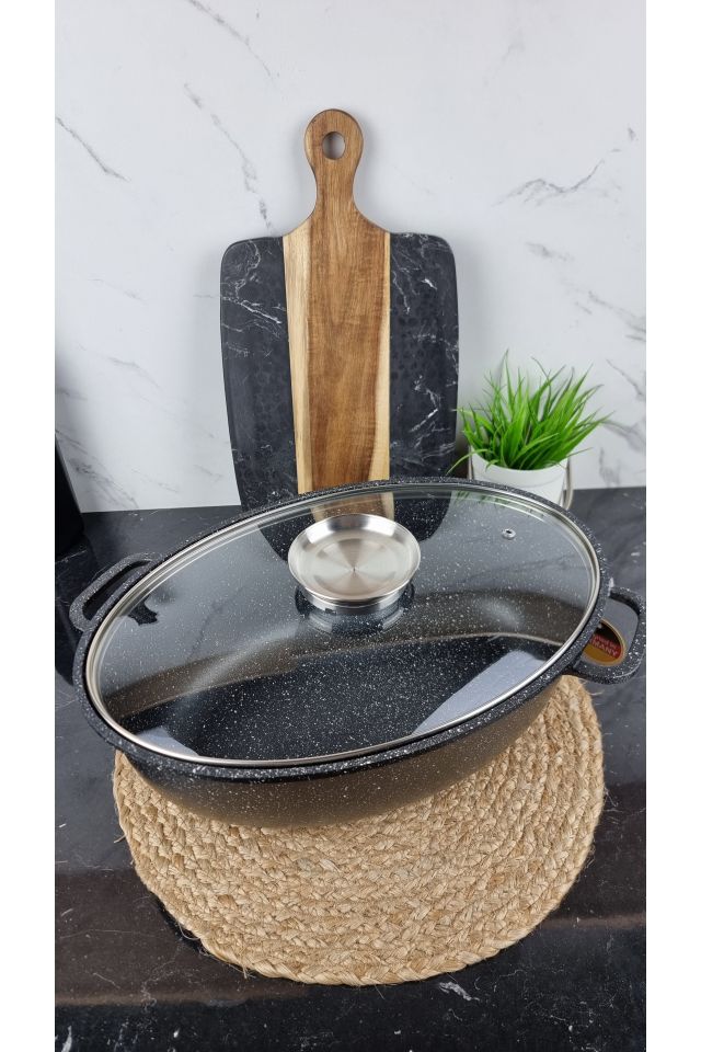 Гусятница 8,0л овальная стеклянная крышка 38*25*12,8см EB-9173