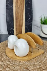 PJ01827 Набор для специй на деревянной подставке соль, перец, салфетница