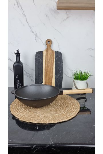 Сковорідка чавунна WOK 2,2л 240*70мм дер.ручка Brizoll W24H ᐉ W24H - - класна ціна в ProPosud