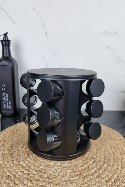 Набор емкостей для специй из 12шт на круглой подставке Black MR-1725 ᐉ MR-1725 Black - - класная цена в ProPosud
