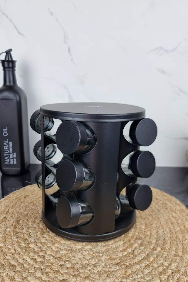 Набор емкостей для специй из 12шт на круглой подставке Black MR-1725 ᐉ MR-1725 Black - - класная цена в ProPosud