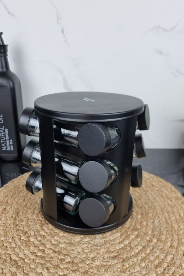 Набор емкостей для специй из 12шт на круглой подставке Black MR-1725 ᐉ MR-1725 Black - - класная цена в ProPosud
