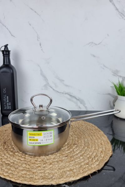 Ковш из нержавеющей стали со стеклянной крышкой 1,4л MR-3508-16S ᐉ MR-3508-16S - - класная цена в ProPosud