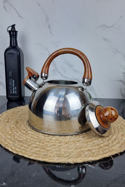 ZB-001/2 Чайник 2,0л из нержавеющей стали со свистком и коричневой ручкой ᐉ ZB-001/2 - - класная цена в ProPosud 2