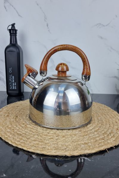 ZB-001/2 Чайник 2,0л из нержавеющей стали со свистком и коричневой ручкой ᐉ ZB-001/2 - - класная цена в ProPosud