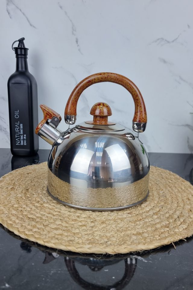 ZB-001/2 Чайник 2,0л из нержавеющей стали со свистком и коричневой ручкой ᐉ ZB-001/2 - - класная цена в ProPosud
