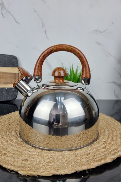 ZB-001/3 Чайник 3,0л из нержавеющей стали со свистком и коричневой ручкой ᐉ ZB-001/3 - - класная цена в ProPosud