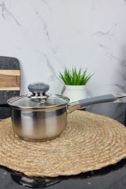 ZB-1,3 CSG Ківш 1,3л з нержавіючої сталі зі скляною кришкою GREY ᐉ ZB-1,3 CSG - - класна ціна в ProPosud