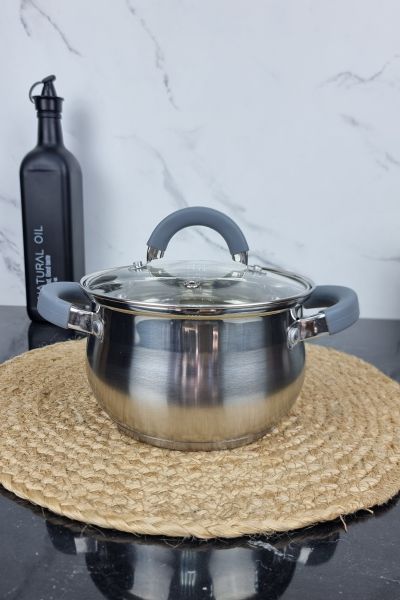 ZB-2 G Каструля 2,0л з нержавіючої сталі зі скляною кришкою сферична GREY ᐉ ZB-2 G - - класна ціна в ProPosud