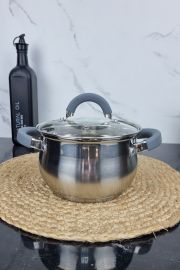 ZB-2 G Каструля 2,0л з нержавіючої сталі зі скляною кришкою сферична GREY ᐉ ZB-2 G - - класна ціна в ProPosud