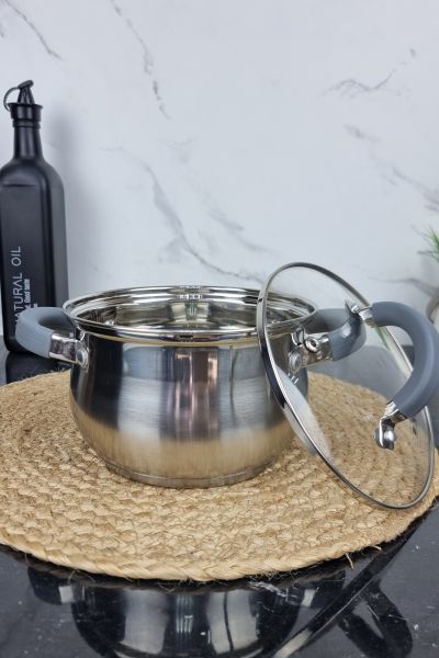ZB-2 G Каструля 2,0л з нержавіючої сталі зі скляною кришкою сферична GREY ᐉ ZB-2 G - - класна ціна в ProPosud 2