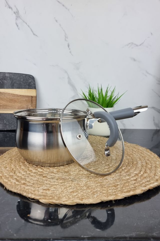 ZB-2 GG Ковш 2,0л из нержавеющей стали со стеклянной крышкой GREY ᐉ ZB-2 GG - - класная цена в ProPosud