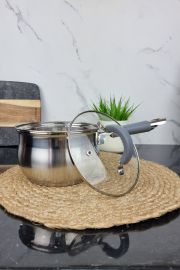 ZB-2 GG Ковш 2,0л из нержавеющей стали со стеклянной крышкой GREY ᐉ ZB-2 GG - - класная цена в ProPosud