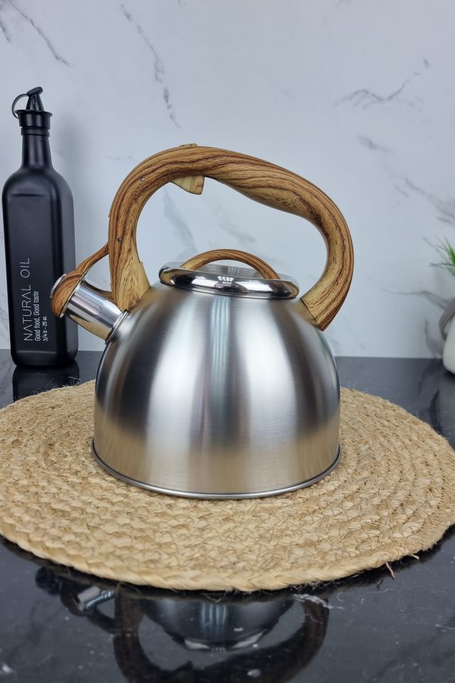ZB-K2.5 L W Чайник 2,5л из нержавеющей стали со свистком и коричневой ручкой ᐉ ZB-K2.5 L W - - класная цена в ProPosud