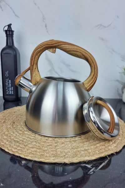 ZB-K2.5 L W Чайник 2,5л из нержавеющей стали со свистком и коричневой ручкой ᐉ ZB-K2.5 L W - - класная цена в ProPosud 2