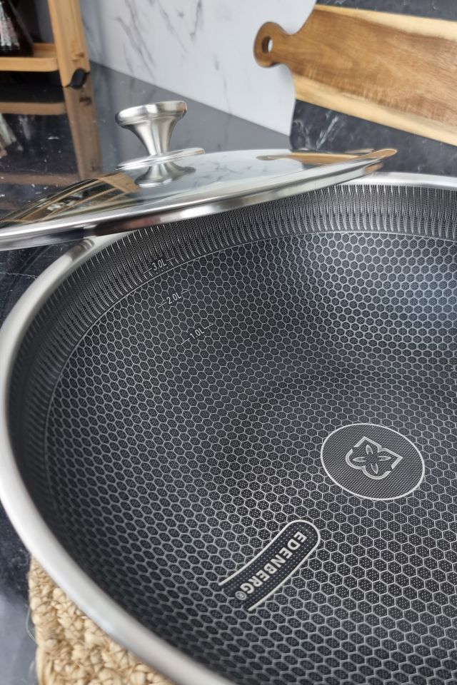 Сковорідка WOK із нержавіючої сталі з антипригарним покриттям та скляною кришкою діаметр 32см EB-13068 ᐉ EB-13068 - - класна цін