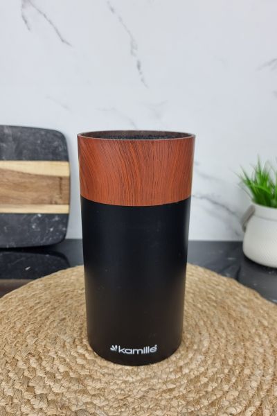 Подставка для ножей Kamille 7616 с наполнителем, чёрная под дерево, 22 см ᐉ 7616 - - класная цена в ProPosud